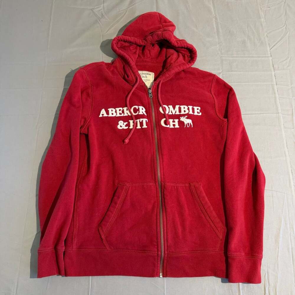 Abercrombie & Fitch Full Zip Hoodie Size S Red Logo Applique Y2K